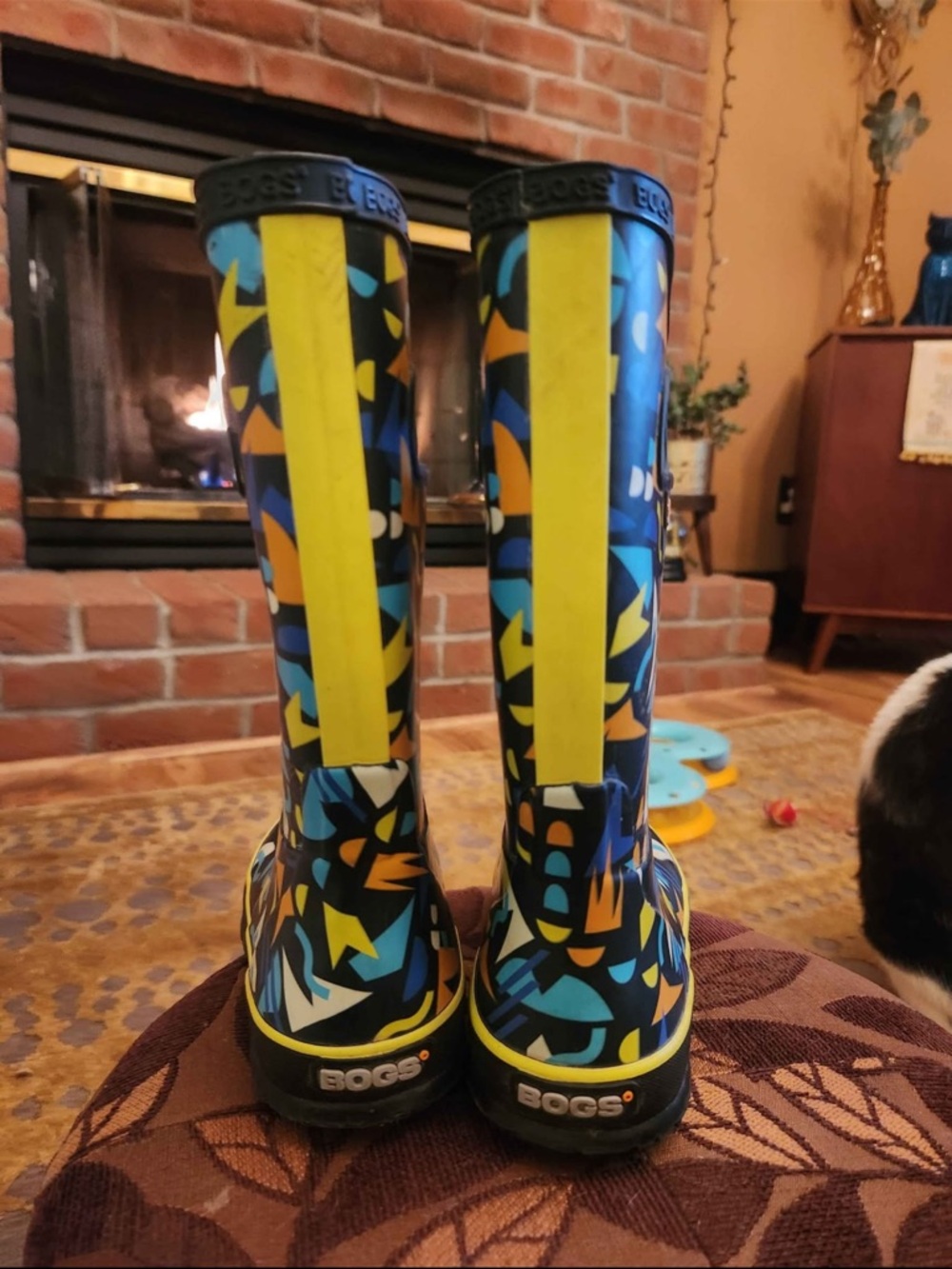 Bogs Kids Blue & Yellow Geometric Rain Boots